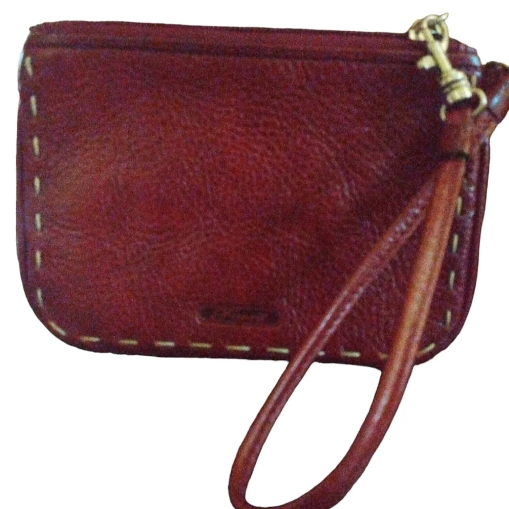 Fossil Wristlet Genuine Leather Coin Holder Style Deep Wine Red Zipper Top - Picture 1 of 8